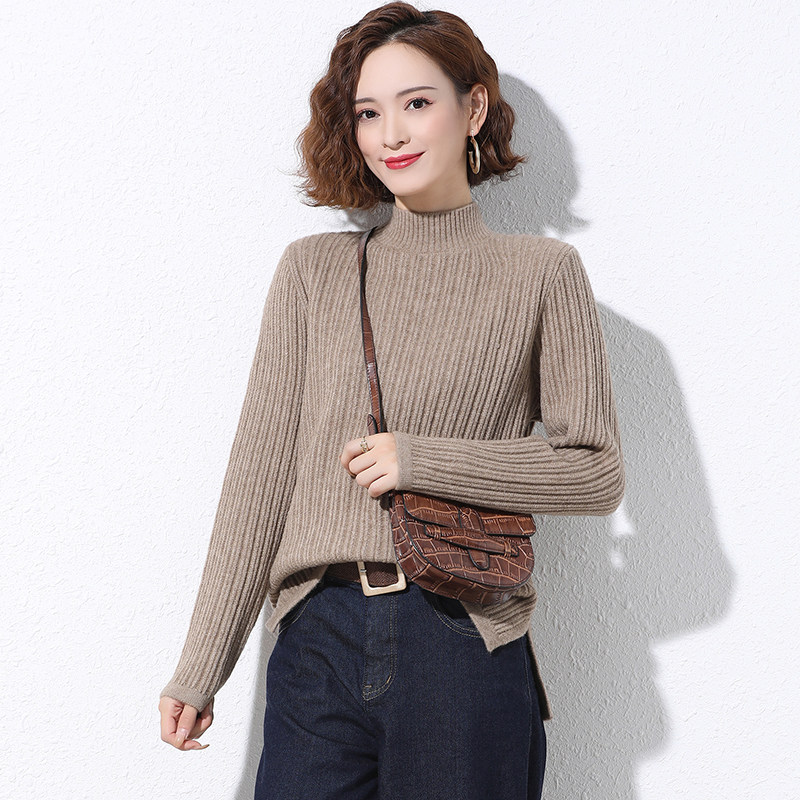 Fat Mm Winter Dress Large Size Sweater Woman 200 catty Loose Plus Fattened Belly Blouse Autumn Winter with half high collars undershirt