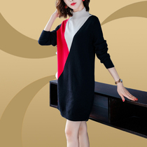 Fat mm large size womens winter sweater 200 pounds loose in the middle of the long sweater skirt autumn and winter turtleneck base shirt