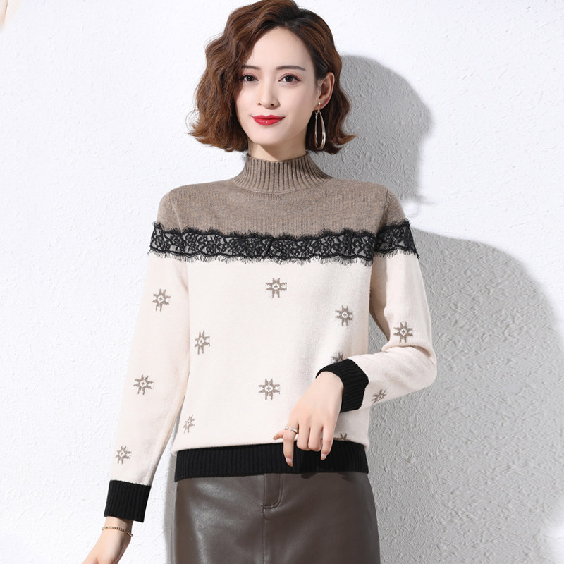 Large size women's fat mm sweater 200 jin loose cover belly 2020 new autumn and winter Western style turtleneck bottoming shirt