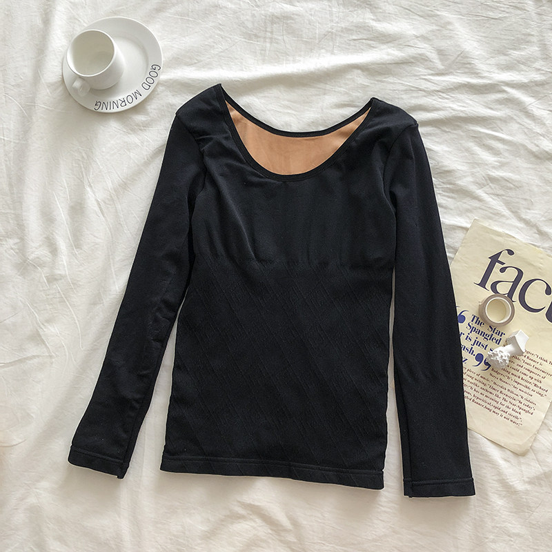 Winter round neck with plush and warm bottom coat for women's slim long sleeves