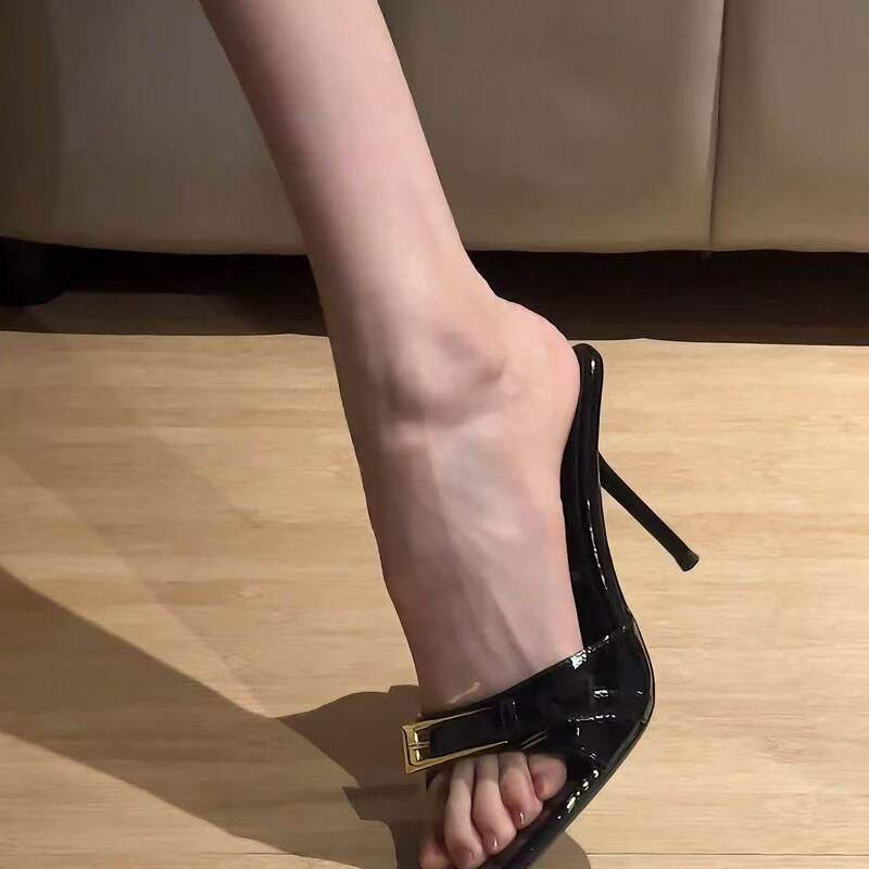 2026 Summer New Style Open-Toe Square-Toe Black Patent Leather One-Strap Buckle Thin-Heeled High-Heeled Sandals for Women 2026 Summer New Style Open-Toe Square-Toe Black Patent Leather One-Strap Buckle Thin-Heeled High-Heeled Sandals for Women