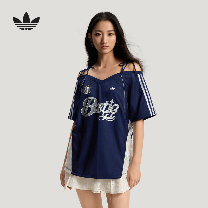 Adidas Adidas Trefoil 2026 Summer Women's Jersey Style Off-Shoulder Short Sleeve T-Shirt Fashion Top Ku4756 Adidas Adidas Trefoil 2026 Summer Women's Jersey Style Off-Shoulder Short Sleeve T-Shirt Fashion Top Ku4756