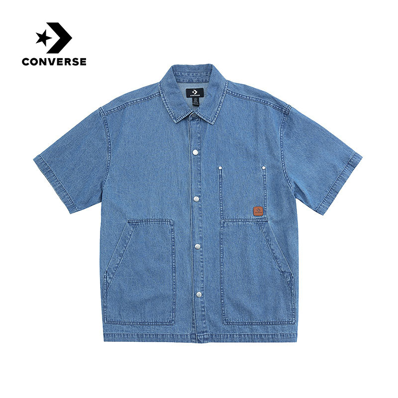 Converse 2026 Summer New Men's Fashion Denim Blue Lapel Short-Sleeved Shirt Mcj757-Uha Converse 2026 Summer New Men's Fashion Denim Blue Lapel Short-Sleeved Shirt Mcj757-Uha