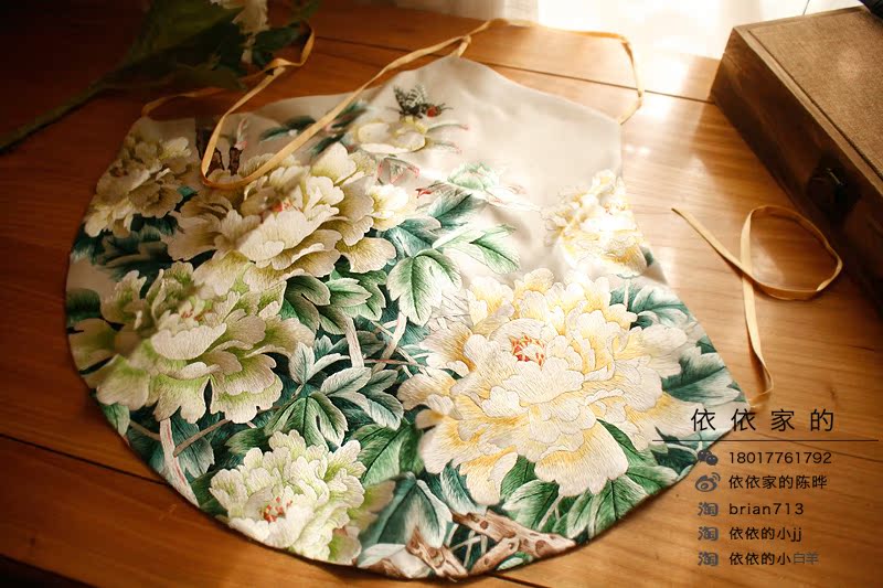 Yiyi hoa mẫu đơn thêu tay thêu đầy đủ- chiều dài lụa lụa lụa hanfu Trung Quốc- phong cách tạp dề ở nước ngoài để gửi người