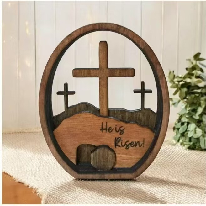 Easter Wooden Cross Eggs Creative Home Decorations Practical Craft Gifts Festive Supplies