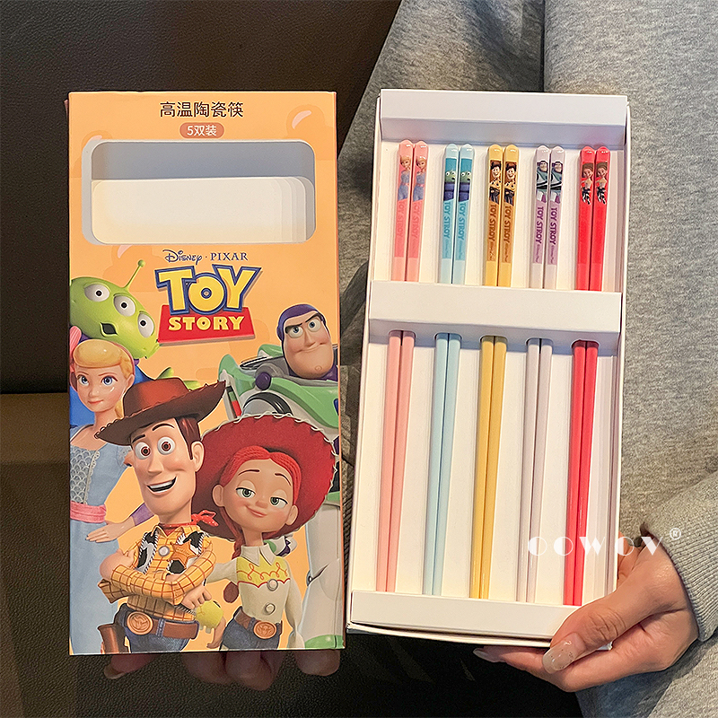 Disney Toy Story Porcelain Chopsticks for Home Use, Antibacterial and Mold-Resistant, Children's Chopsticks, Family Set Gift