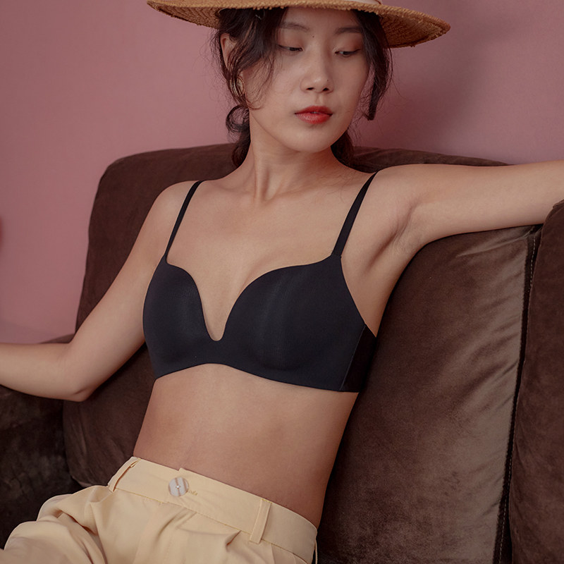 No-marks-one-piece underwear female large breasts with small comfort without steel ring bra small breasts gathered to collect auxiliary milk and anti-sagging black