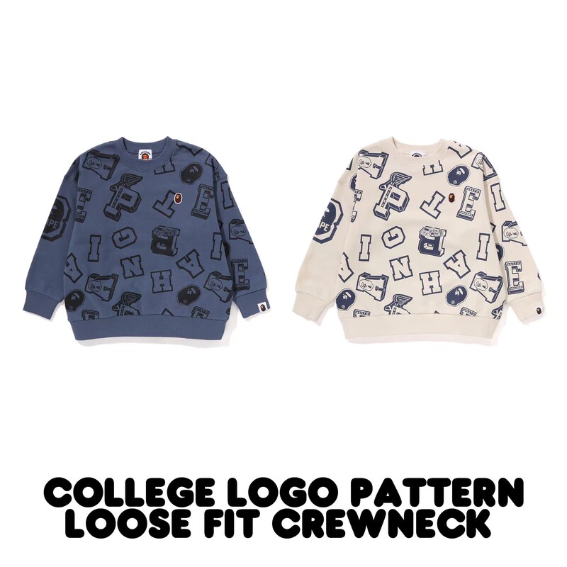 【In-Stock in China】Japanese Trendy Brand Bape Children's Clothing, Full-Print Letter and Ape Head Pullover Sweatshirt