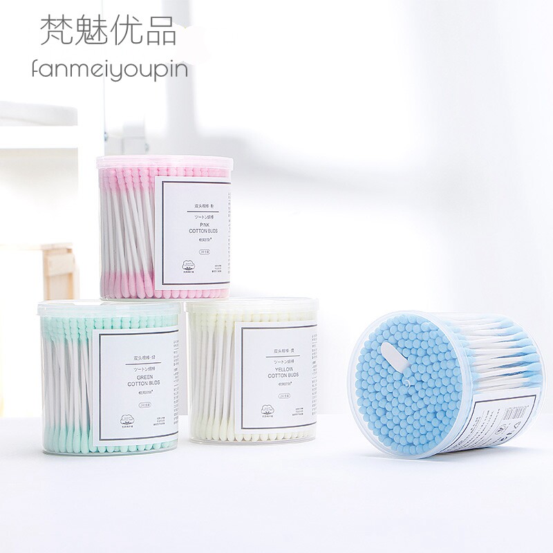 Double Head Cotton Stick 200 Packs Colored Pure Cotton Makeup Round Pointed Shackles Makeup cotton stick Ears Cotton Stick