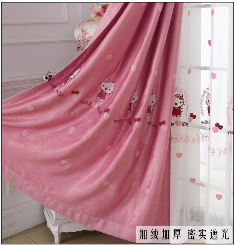 Phim hoạt hình công chúa Hàn Quốc KT Cat Rèm cô gái Phòng trẻ em Phòng ngủ màu hồng Cô gái Phòng cưới Hoàn thành Cửa sổ khoai môn - Phụ kiện rèm cửa thanh treo rèm cửa đa năng