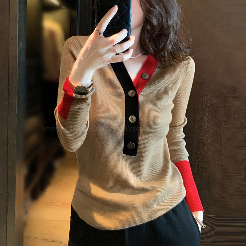 Pin Brother new 2021 spring new knitted cardigan women's V-neck pullover slim color outside sweater