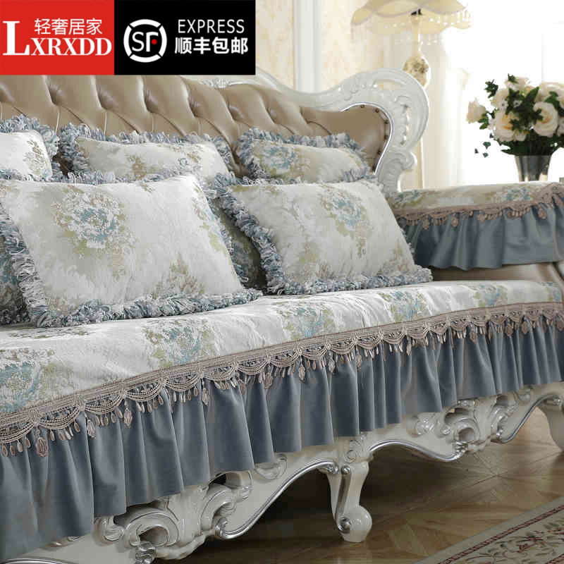 LXRXDD Euro style sofa cushion winter non-slip mat winter upscale luxury universal cushion cover leather combined cloth art