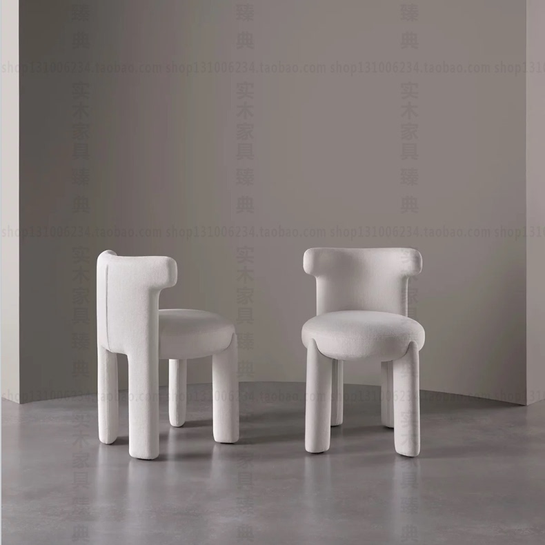 Light Luxury Fabric Dressing Chair, Nordic Solid Wood Dining Chair, Modern Minimalist Cream Style Makeup Stool, Lambswool Model Room Chair