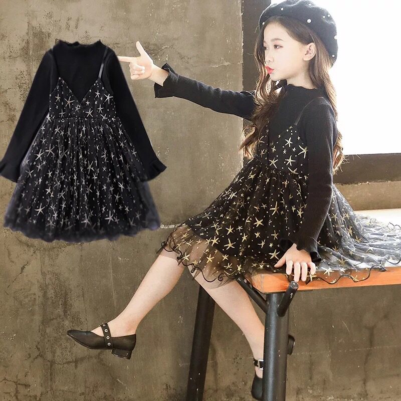 Korean girls 2019 new suspender dress children's puffy mesh two-piece skirt princess dress