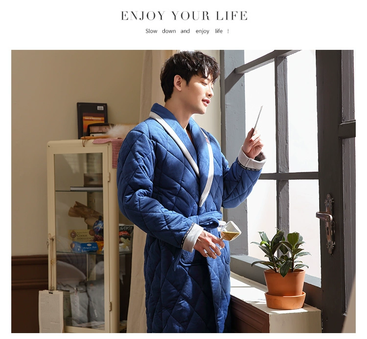 Áo ngủ mùa đông nam dày và phần dài san hô lông cừu bộ đồ ngủ trẻ trung nam cộng với nhung ấm áp áo tắm dày kích thước lớn đồ ngủ voan mỏng