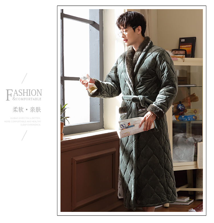 Áo choàng nam cho nam dày và dày của bộ đồ ngủ nhung san hô mùa đông nam cộng với áo choàng phân bón XL quần áo ngủ nữ