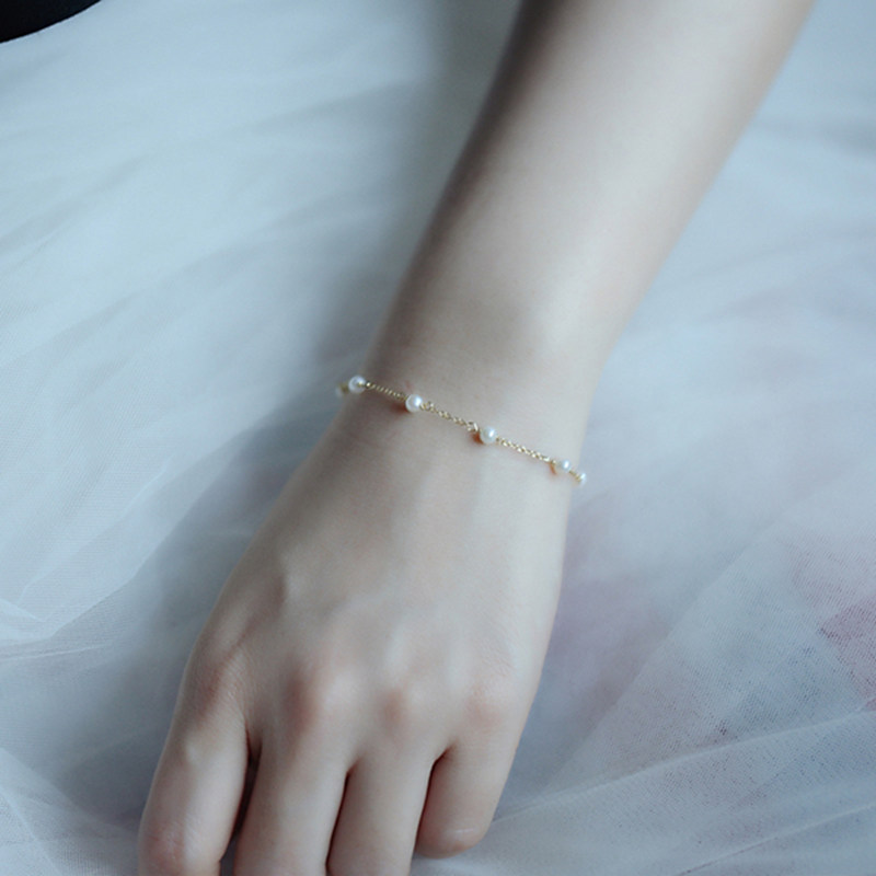 Silver home 925 sterling silver plated 14K gold bracelet natural freshwater pearl jewelry Female fashion light luxury niche design sense