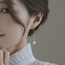 925 pure silver rose earrings retro light and luxurious temperament ear ornament female Japan-ROK elegant pearl French style ear nail new
