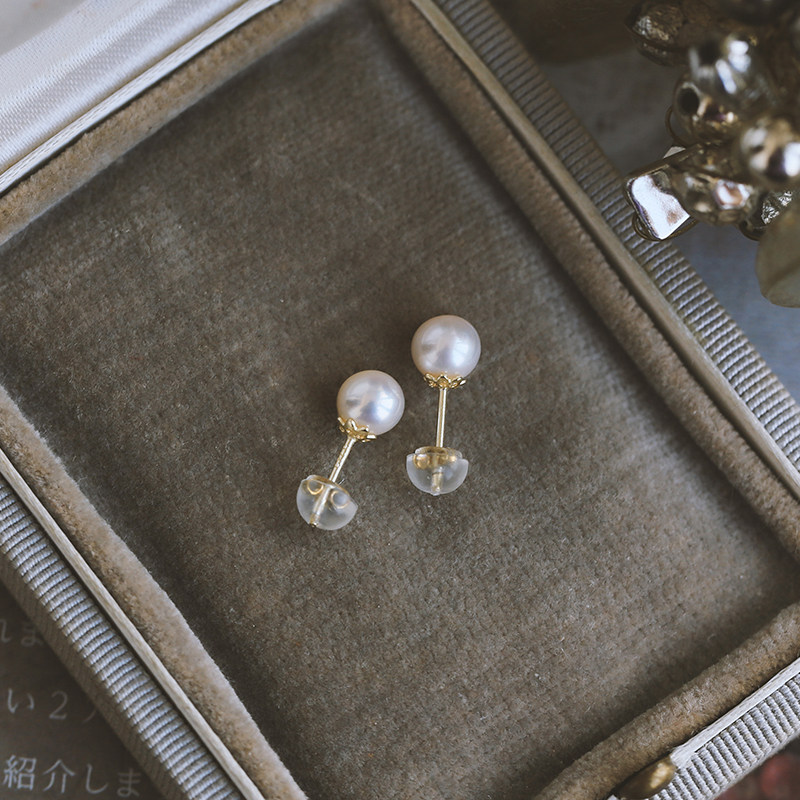 Silver Bench s925 pure silver ear pin 2020 new wave natural fresh water right round no time pearl small bulb earrings woman