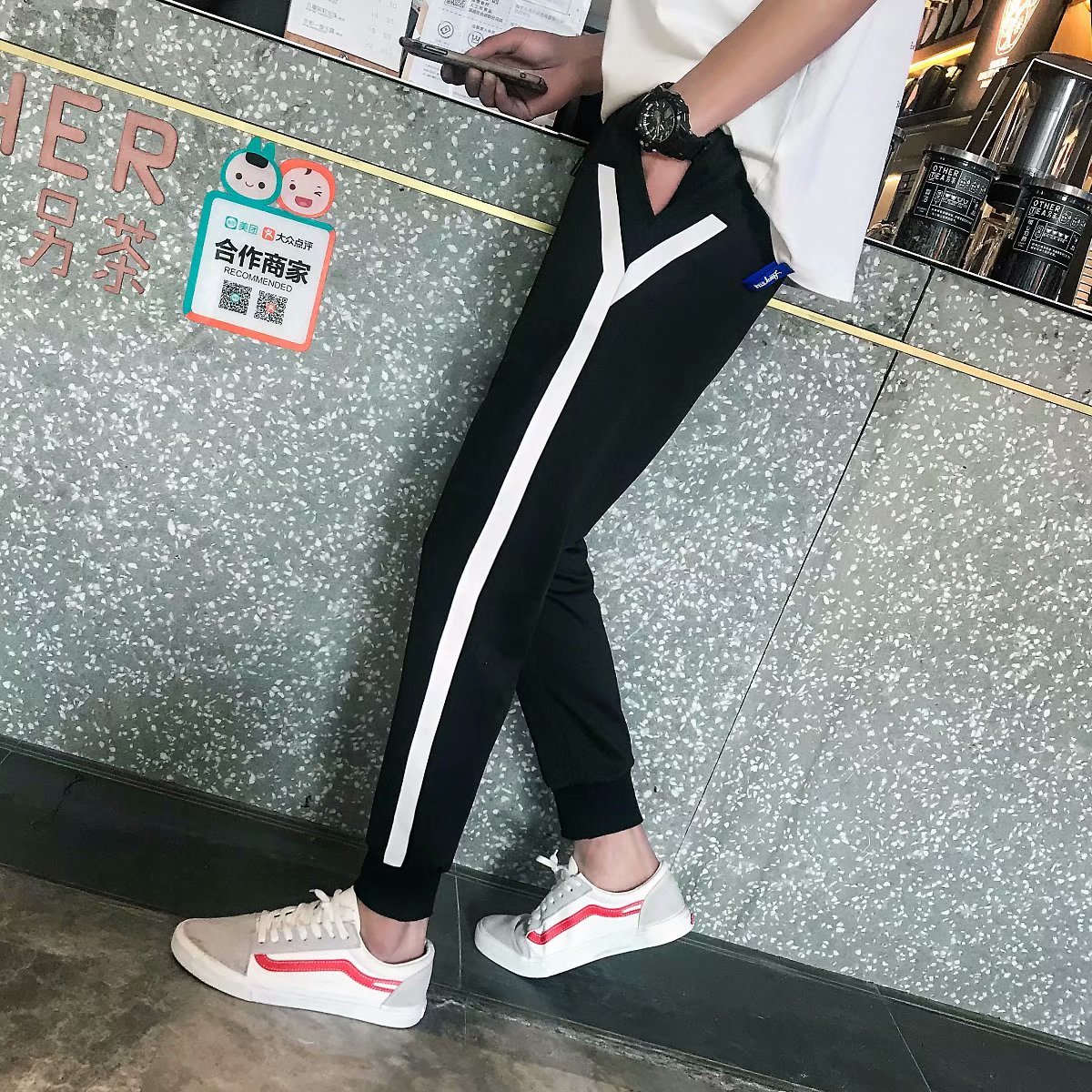 Chân thon mùa hè bó sát xu hướng Hàn Quốc thu nhỏ chân thon gọn phần tự nhiên Tự canh 9 quần 9 điểm quần đen nam thời trang nam