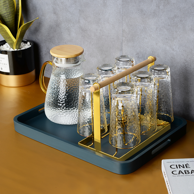 Light luxury glass hanging rack drain tray storage shelf cup shelf water cup rack European storage upside down cup shelf