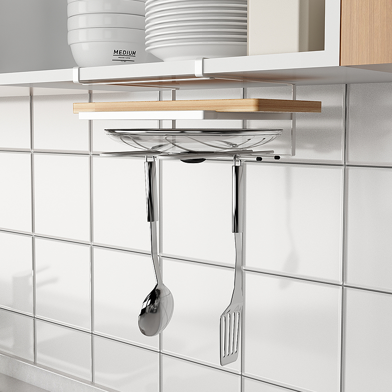 Hole-free hanging kitchen overall cabinet put pot cover rack artifact cutting board rack sticky board chopping board rack under hanging storage