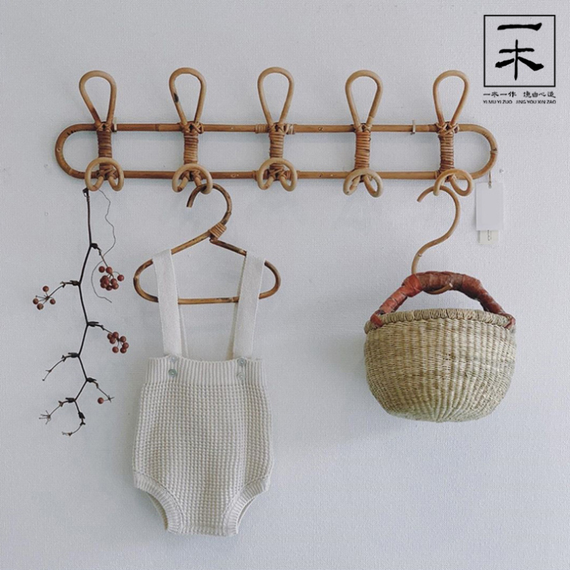 Rattan Wall-Mounted Coat Hook, New Chinese-Style Wall Art Coat Hook, Fitting Room Wall Retro Natural Real Rattan Ins Hook