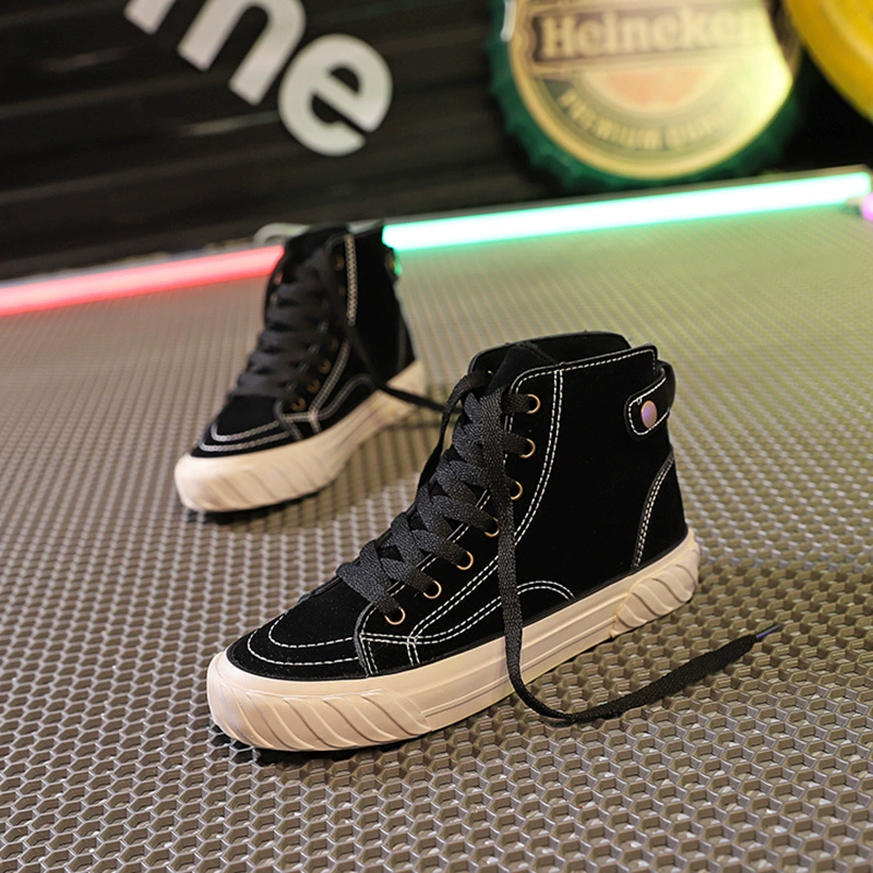 Hai đôi giày cotton nữ cộng với giày cao nhung nữ mùa đông 2018 mới giày vải hip hop nữ phiên bản Hàn Quốc của giày sinh viên hoang dã