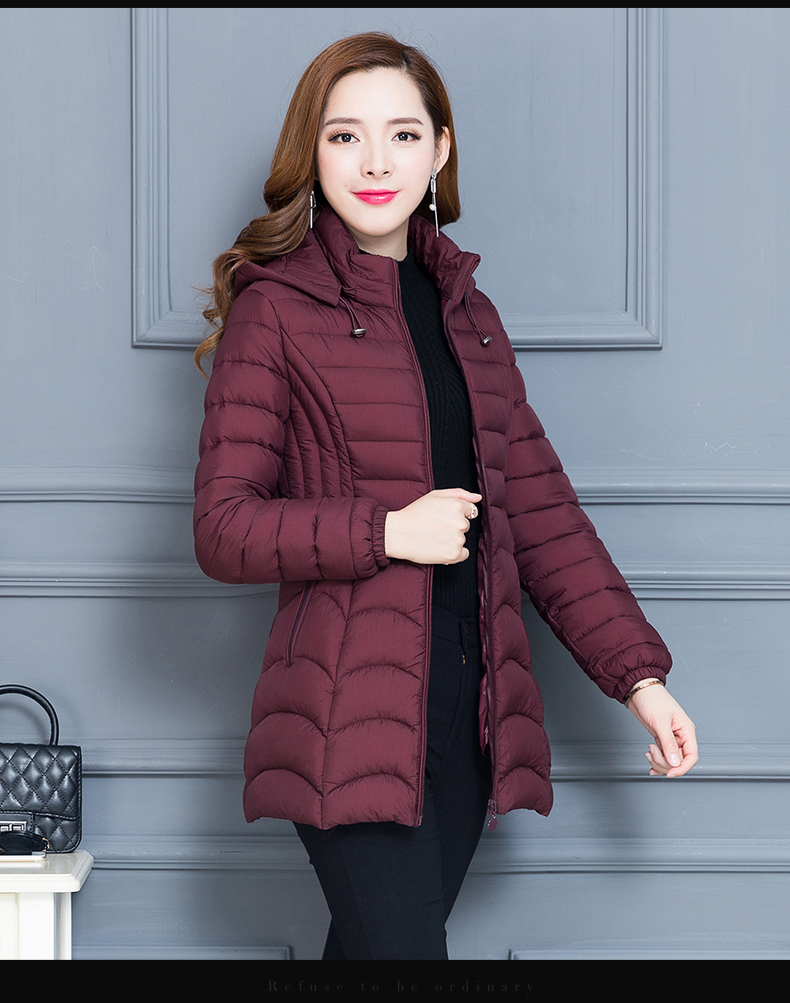 Áo chống phồng phiên bản Hàn Quốc của phụ nữ có đệm lót bằng vải cotton dài nhẹ áo khoác kaki lót lông nữ có mũ