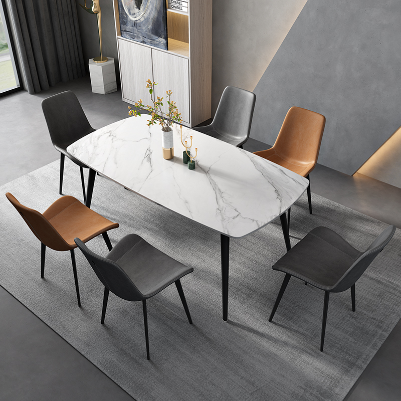 Light luxury slate dining table small apartment modern minimalist rectangular dining room home Nordic marble dining table and chair combination