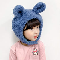 Childrens warm hat baby cartoon plush cold proof hat Han edition of boys and girls wind-proof lamb-ups ear hat autumn and winter