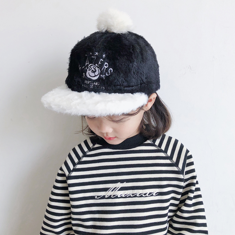 Children's baseball cap girls plush peaked hat autumn and winter baby hip-hop hip-hop hat trendy little boy warm hat