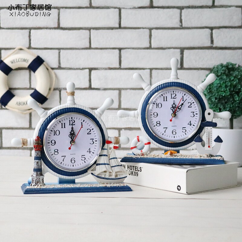 Mediterranean wood and watches Living room hem Nautical Rudder Seat Clock Swing Helmsman Children's House Bell Bedroom Table Top