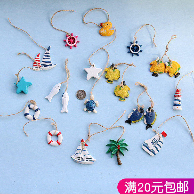 Mediterranean DIY Decorative Hemp Rope Small Pendant Creative Mini Wall Decoration Fishing Net Accessories Fish Boat Anchor Nursery School Pendant