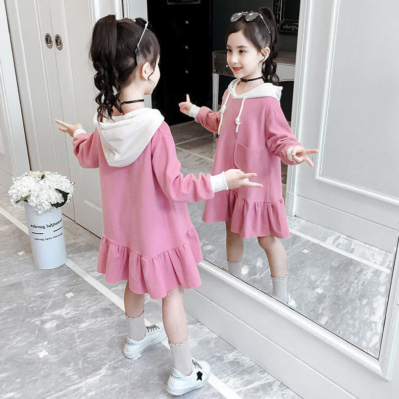 Girls autumn dress 2022 new western style girl children's clothing long-sleeved hooded fashionable princess skirt children's skirt