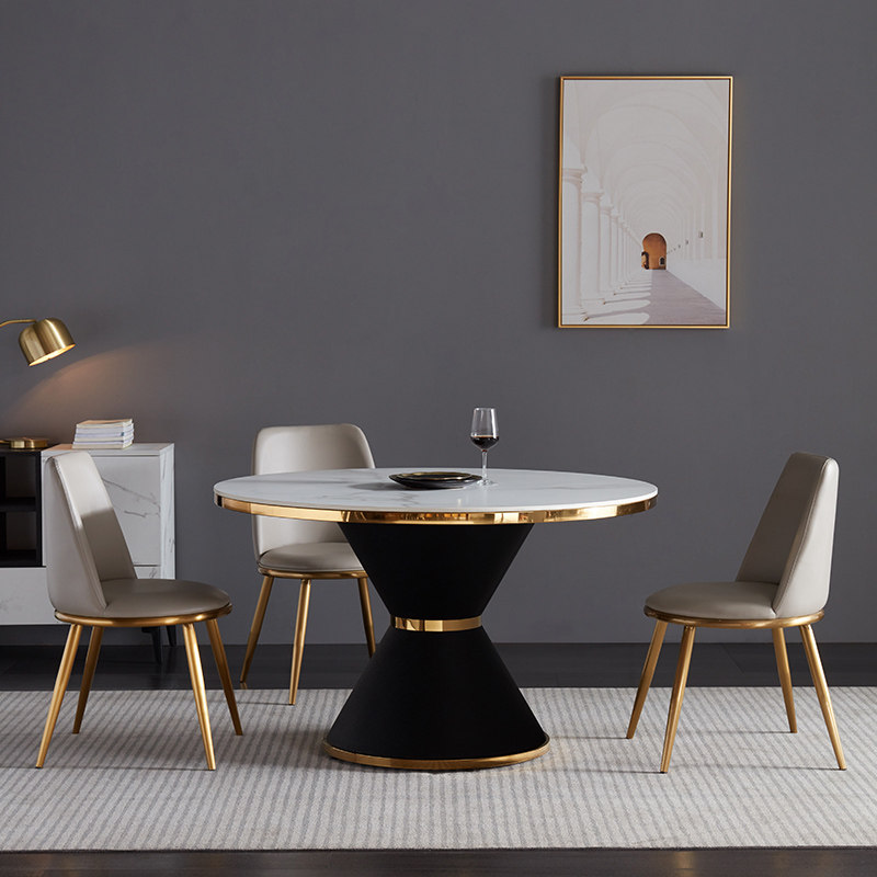 Light Extravagant Rockboard Table Round Rear Modern Minima Nordic Fire Marble Round Table With Turntable Dining Table And Chairs Combination