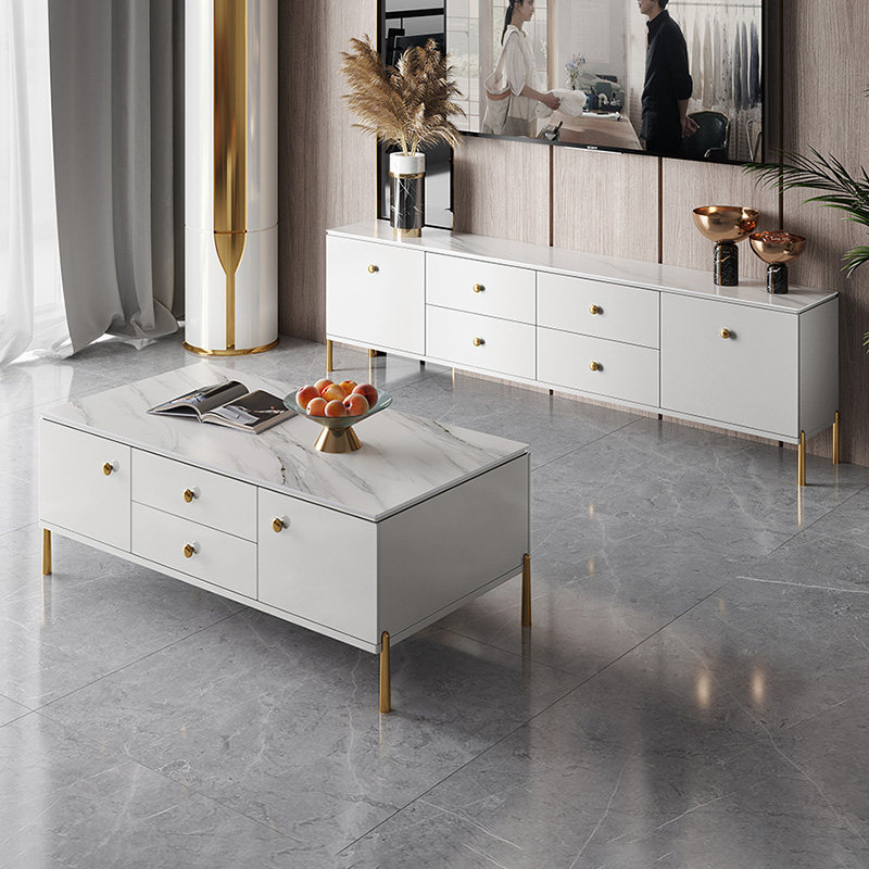 TV Cabinet Tea Table Combo Modern Minima Nordic Light Lavish Home Small Family TV Enclosure Living-room Rock Plate Ground Cabinet
