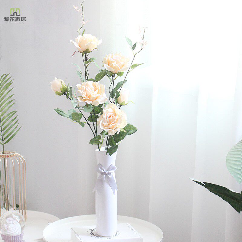 Simple high ceramic vase flower plug lily sun flower decoration dining room bedroom bedroom flower art silk flower set