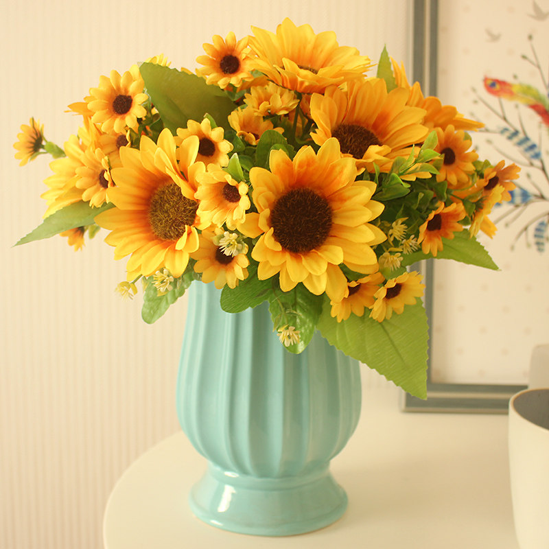 Ceramic vase flower arranging suit emulated flower sunflower living room furnishing table flower bedroom pendulum piece of water floral