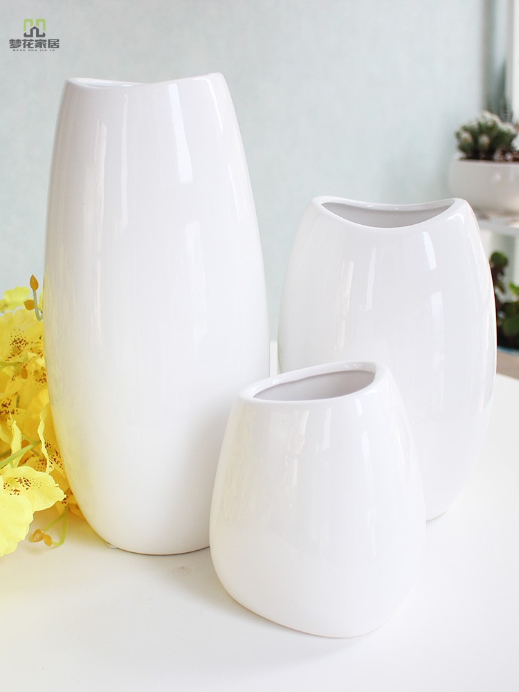 White ceramic vase Modern simple living room decorative ornaments Flower arrangement Flower set Dining table Bedroom flower pot