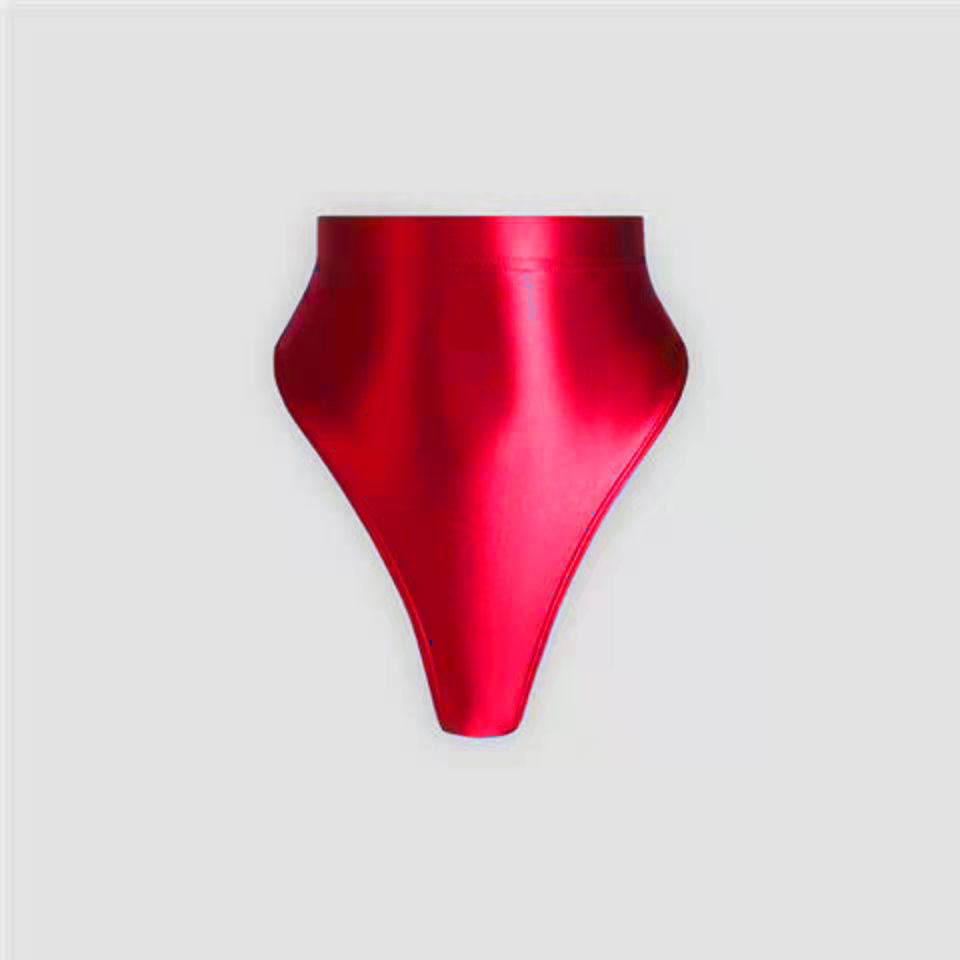 High waist thong bodybuilding men's and women's shorts oily smooth tight breathable underwear glossy ultra-thin net red underwear women