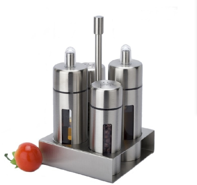 Eurostyle stainless steel visible seasoning bottle for four sets of commercial home kitchen set of seasoning box combined with salt tank