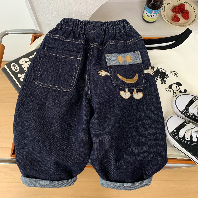 Trendy Jeans for Boys and Girls, Spring and Autumn Wear, Smiley Face Casual Pants, 2026 New Style, Korean Version, Elastic and Soft Long Pants for Children Trendy Jeans for Boys and Girls, Spring and Autumn Wear, Smiley Face Casual Pants, 2026 New Style, Korean Version, Elastic and Soft Long Pants for Children