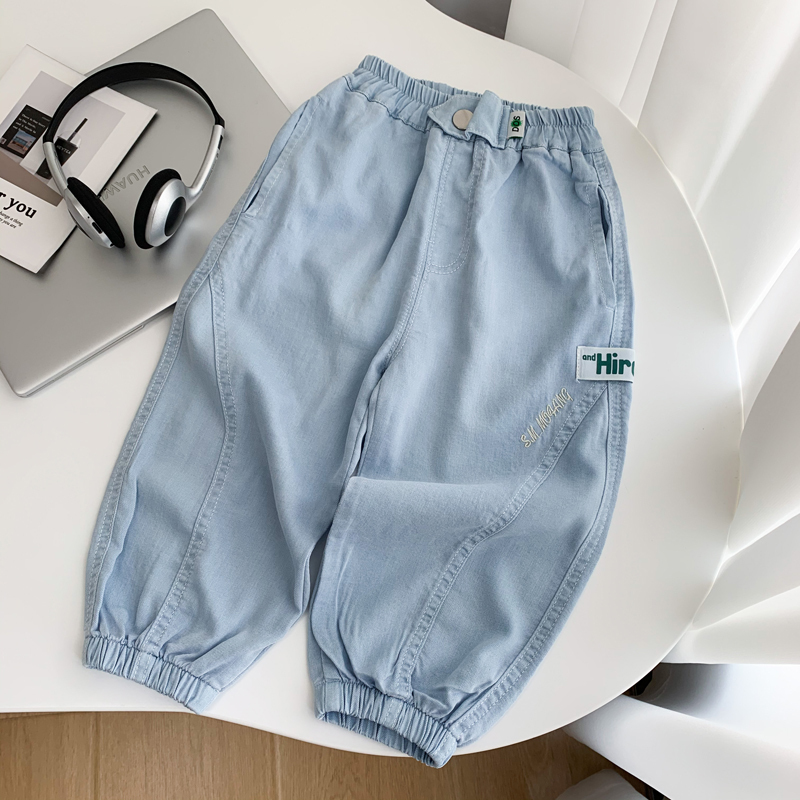 Boys' Thin Summer Denim Pants, Stylish Children's Soft Breathable Mosquito-Proof Pants, Toddler Pure Cotton Loose Jogger Pants