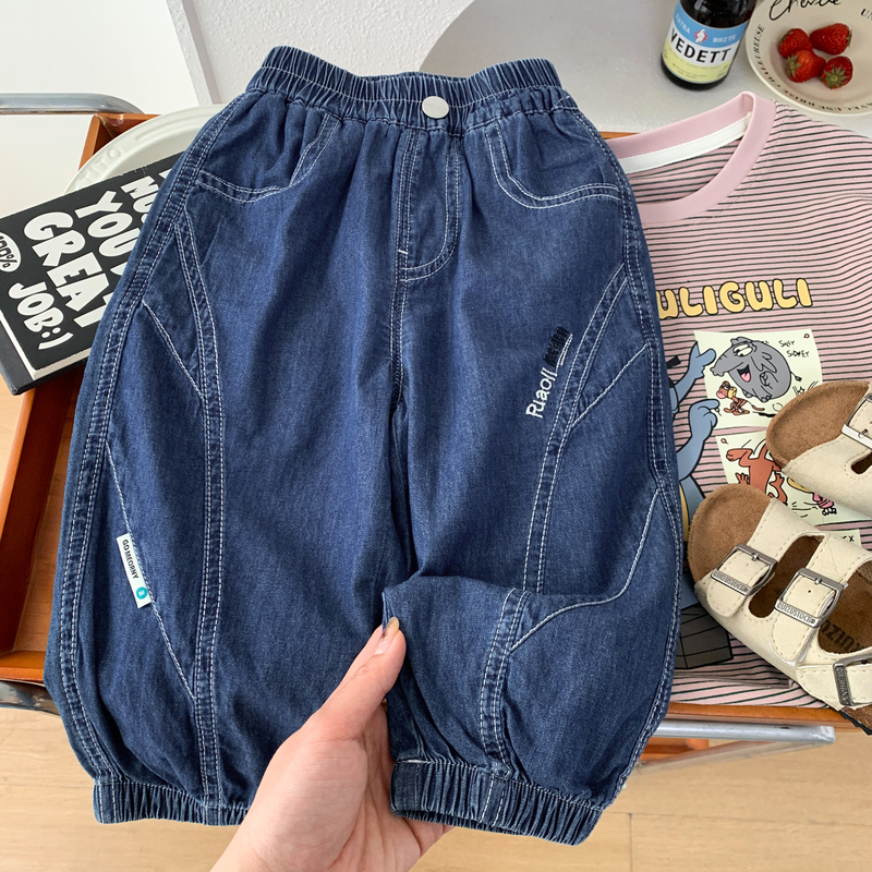 Boys' Summer Thin Denim Jogger Pants, Loose Mosquito-Proof Pants, 2026 New Style, Casual Long Pants for Small and Medium Boys