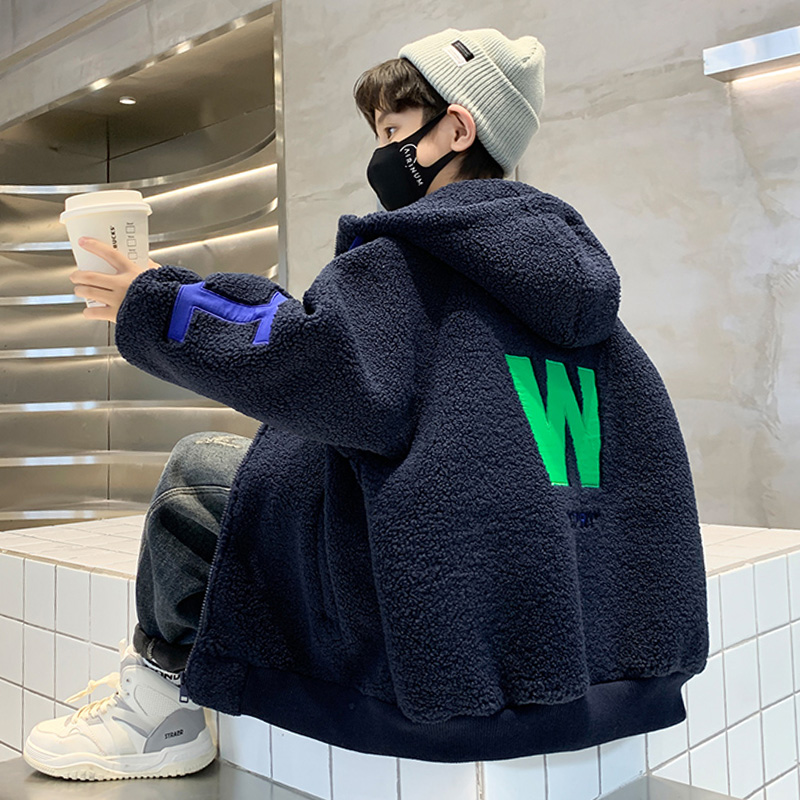 Boy lamb suede jacket autumn and winter 2023 new children thickened hair sweater big boy lamb wool winter tutide-Taobao