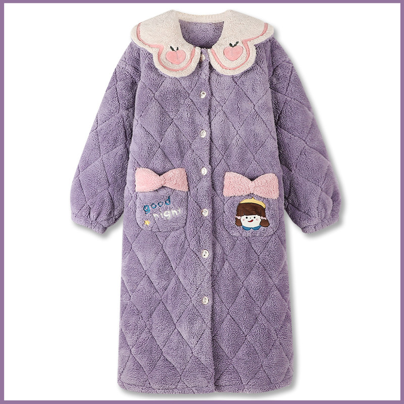 Honeypeach Teenage Girl's Day Department Coral Suede Pyjamas Woman Autumn Winter Sleeping Robe Robes Long Version Clip Cotton Thickened Warm Home Clothing