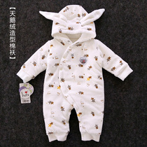 Newborns out of clothing hug clothing Autumn and winter hooded velvet warm cotton coat full moon baby 0-3 months 6 jumpsuit