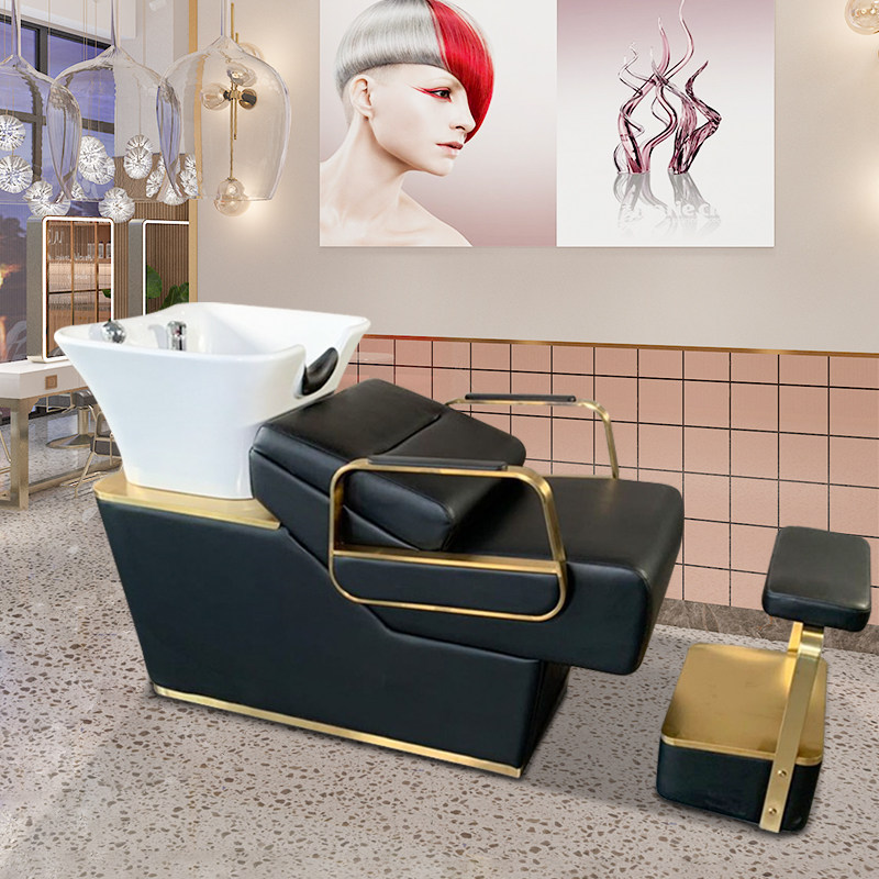 Net red shampoo bed barber shop special lying hair salon hair salon with water heater massage half lying deep basin flushing bed