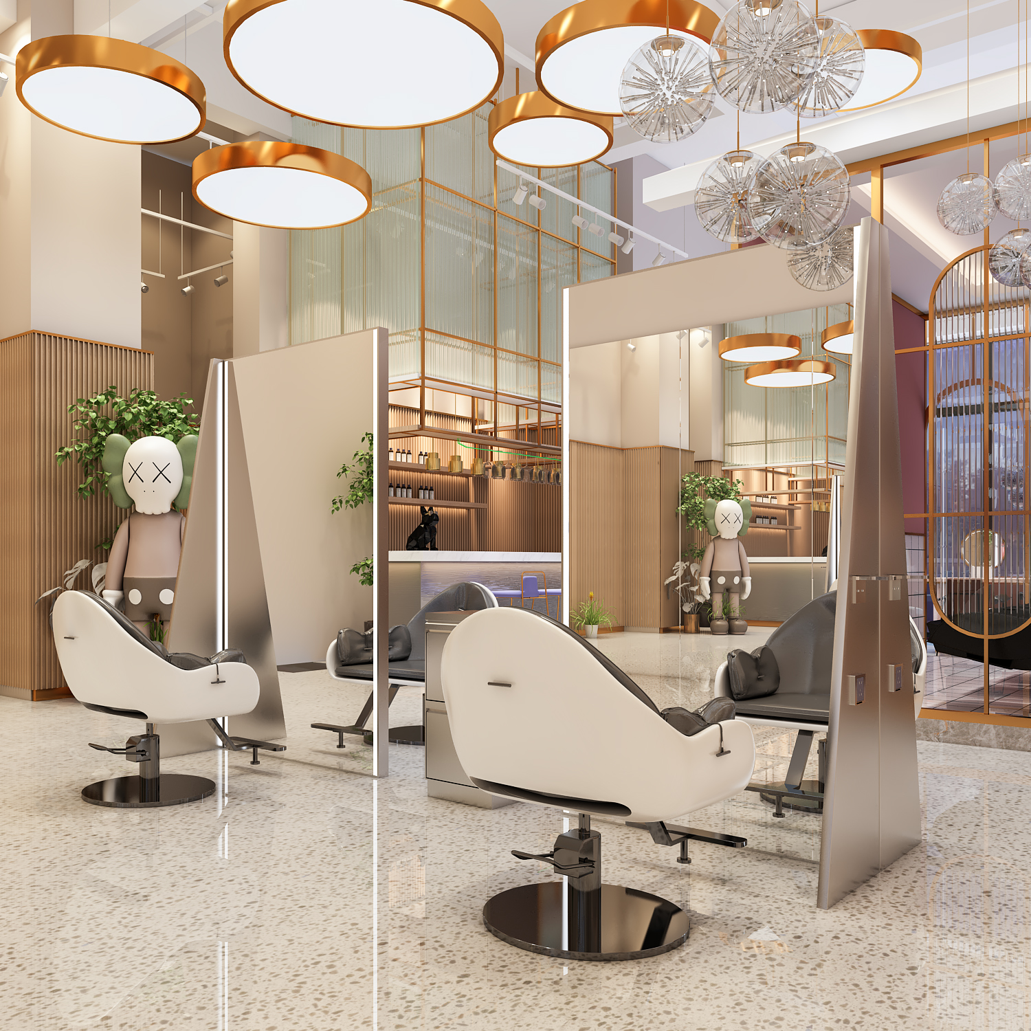 New web Red Hairdresner Shop Mirror Hair Salon Special-sided Floor Hairdressing Shop Mirror Table With Lamp Makeup Hairstyle Mirror